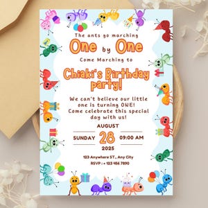 Ants Go Marching Birthday Invitation, First Birthday Party Boy or Girl Invite, 1st Birthday Bash Decorations, Nursery Rhymes Birthday Evite