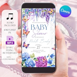 Animated Butterfly Baby Shower Invitation: Digital Video Template (Canva, Girl Theme)