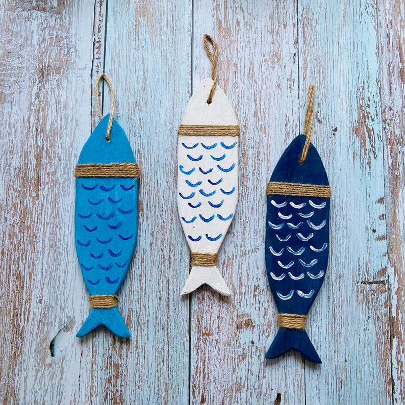 Nautical Wooden Fish Wall Decor: Coastal Beach House Art, Set of 3 - Etsy