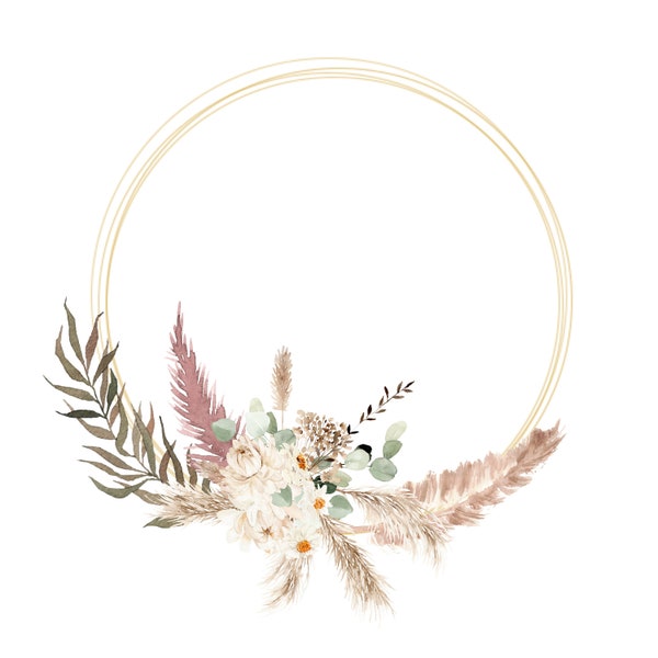 Floral Wreath Digital Download PNG JPEG Watercolor Sublimation Clipart Design