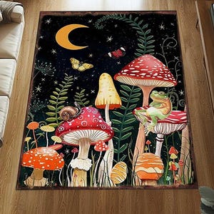 Mushroom Rug|Mushroom - Flower - Animal Rug|Mushroom Decor Rug|Mushroom Rectangle Rug|Mushroom Area Rug|Midnight Rug|Kitchen Rug|Nature Rug