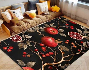 Vintage Pomegranate Rug, Gothic Forest Seed Rug, Baroque Decor, Dark Academy Weird Gothic Aesthetics, Mystic Botanical Rug, Living Room Rug