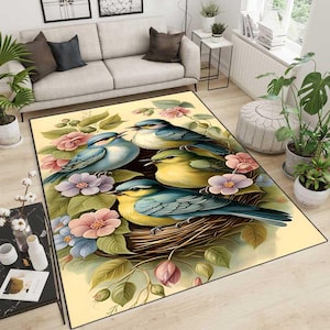Sparrow Patterned Rug, Bird Rug, Gift Rug for Bird Lovers, Flower Rug, Animal Patterned Rug, Rug for Gift, Home Decor, Housewarming Rug, Rug