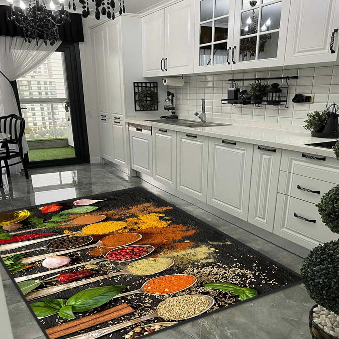 Kitchen Rug|spice Themed Kitchen Rug|vibrant Printed Kitchen Rugmachine ...