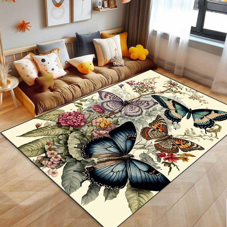 Art Butterfly Rug, Living Room Rug, Bedroom Rug, Bohemian Butterfly Rug ...