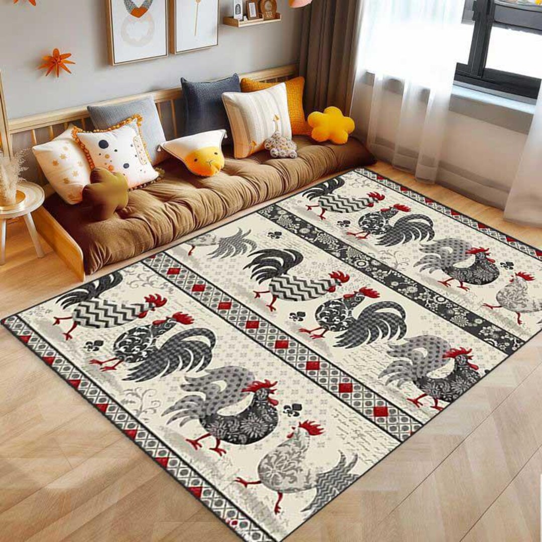 Rooster Rug Rustic Area Rug|rooster Runner|rooster Non Slip Carpet|rooster Floor ...