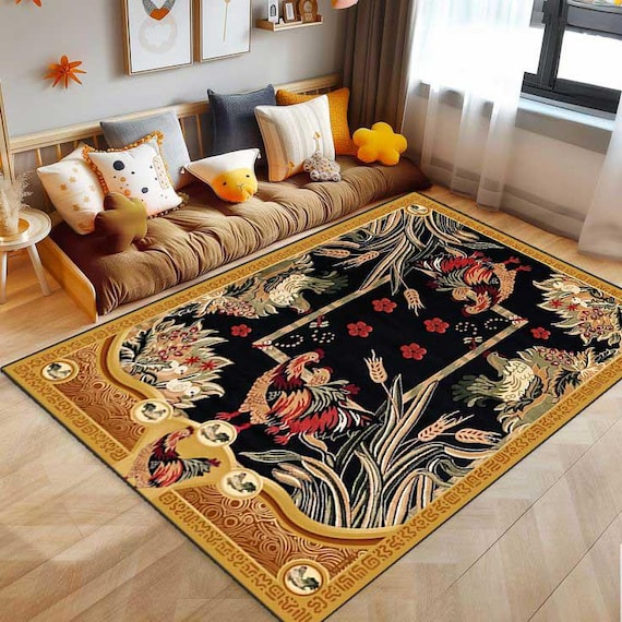 Rustic Area Rug|Runner Rug|Farm Non Slip Carpet|Rooster and Chicken Floor Art|Machine Washable Carpet|Farm Mat|Living Room Rug|Decor Rug|Rug