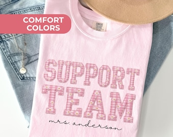 Support Team Comfort Colors® Shirt Staff Dream Team Teacher Tee Custom School Name Matching Group T-Shirt Pink Gingham Faux Patchwork