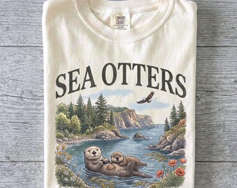 Camiseta con estampado de nutria marina estilo tatuaje vintage de los 90, camiseta unisex Retro Comfort Colors® Y2K con estampado de vida silvestre, regalo para amantes de la naturaleza y el bosque, camiseta extragrande