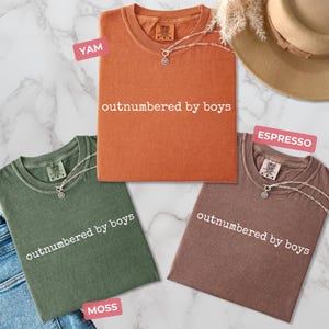 Comfort Colors® Funny Mama Shirt, Outnumbered by Sons Gift, Mother's Day Gift for Her, Mom Shirt, Gift for Mother of Boys
