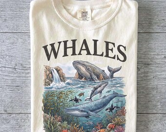 Camiseta vintage de ballena de los 90, camiseta retro de ballena, camiseta de vida marina de los 90, camiseta unisex de vida marina Y2K, regalo para amantes de la naturaleza, camiseta extragrande