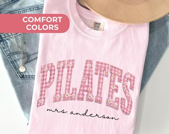 Comfort Colors Floral Pilates Shirt, Faux Patchwork Pilates Instructor Gifts, Pilates Mom T-Shirt, Pilates Lover Tee, Custom Pilates Coach