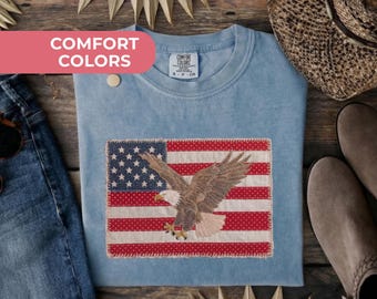 Comfort Colors® 4th of July Shirt, Retro American Flag Shirt, Patchwork USA Shirt, Patriotic Shirt, Fourth of July Shirt, USA Flag Shirt