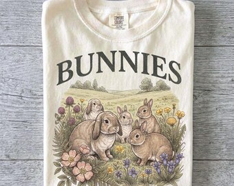 Camiseta vintage de conejo de la naturaleza, camiseta gráfica retro de liebre salvaje de los 90 de Comfort Colors, camiseta estética de conejo botánico, regalo para amantes de la naturaleza y el bosque
