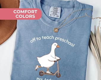 Personalized Preschool Teacher Shirt, Off to Teach Preschool Shirt, Custom Teacher Tee, Mrs Teacher Shirt, Funny Teacher Gift, Teacher Goose