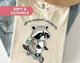 Camiseta "Apoyo a los estudiantes", camiseta de mapache para consejero escolar y profesor: camiseta de algodón con colores cómodos