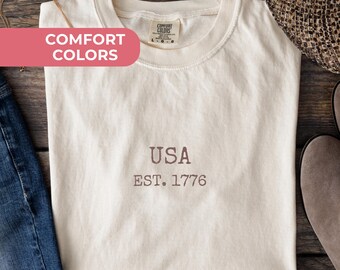 Camiseta Comfort Colors de 1776 USA, camiseta gráfica patriótica vintage, camiseta americana, camiseta del 4 de julio