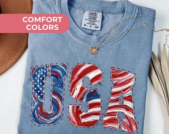 Comfort Colors USA 250th Birthday Shirt, America 250th Anniversary Shirt, Patriotic Shirt, 4th Of July Shirt, Brushstroke USA Shirt