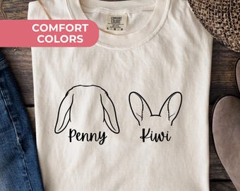 Camiseta personalizada con orejas de conejo y nombre, Camiseta Rabbit Comfort Colors, Amantes de los conejos, Regalo para amantes de los conejos, Camiseta personalizada con orejas de conejo, Dueño de conejo