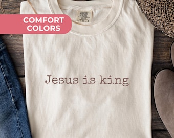 Camiseta Comfort Colors Jesús es Rey Camiseta de fe cristiana Diseño minimalista de cruz Camiseta religiosa Camiseta cristiana vintage Camiseta de fe retro