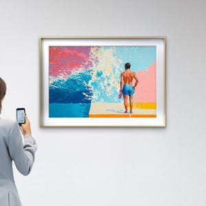 The Diver&#39;s Pause – Digital Art Print, Inspired by David Hockney, ISO size Poster