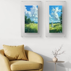 Sommer Wiesentraum - Digital Art Print 2er Set (ISO: A1, etc), Wildblumen Landschaft Poster,Levitan Isaak Stil, Natur Wandkunst für Home Decor