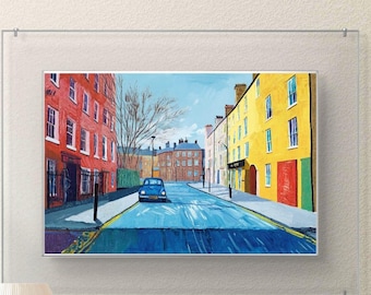Bunte Straße - David Hockney Style Digital Poster, herunterladbarer Digitaldruck, verschiedene Größen