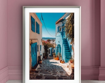 Mediterranean Blue Street - Affiche numérique Summer Vibes
