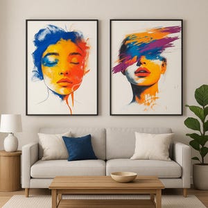 Lebendige Abstrakte Porträts, Yves Klein, Bunte Digitale Wandkunst, Moderner Expressionist Kunstdruck, Sofortiger Download für Zuhause und Büro Dekor