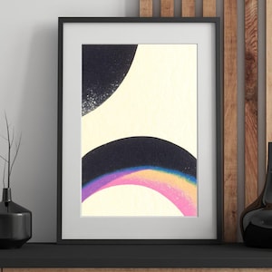 Minimal Rainbow Arc Print – Retro Abstract Wall Art in Black, Pink and Neon Hues