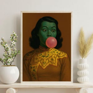 Green Lady Bubblegum Pop – Tretchikoff Style Art Print