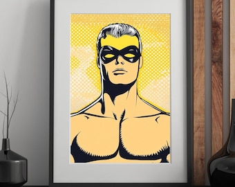 Superhéroe del arte pop: retrato en estilo cómic retro