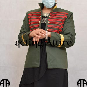 Chaqueta de húsar para mujer, chaqueta de húsar, chaqueta de moda de húsar, chaqueta de húsar de algodón verde para mujer