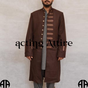 Military Frock Coat, Colonial Frock Coat, 18th Century Frock Coat, Victorian Frock Coat, Men Brown Wool Frock Coat
