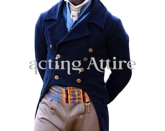 Navy Blue Wool Regency Tailcoat - 1830s Style Men's Jacket