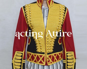 Red Wool Hussar Jacket: Michael Jackson Inspired Military Style