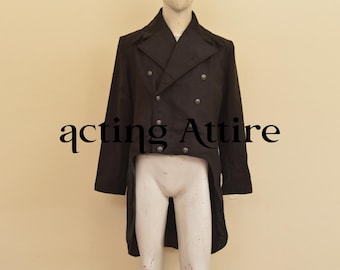 Black Wool Regency Tailcoat: 18th Century Military Style