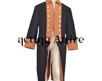 Navy Blue Wool Revolutionary War Jacket: Continental Regimental Coat