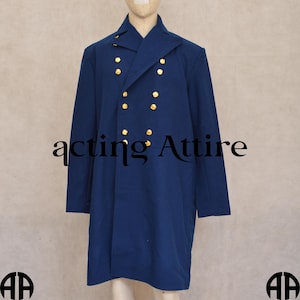 Blue Wool Military Frock Coat: 18th Century Colonial Style