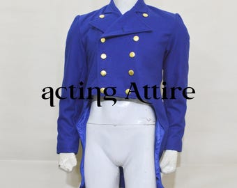 Blue Wool Regency Tailcoat - 18th Century Mr. Darcy Style