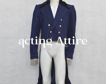 Navy Blue Wool Regency Tailcoat: 18th Century Victorian Style