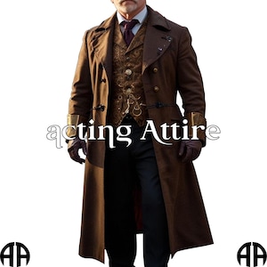 Men&#39;s Brown Wool Frock Coat: Victorian 18th Century Style