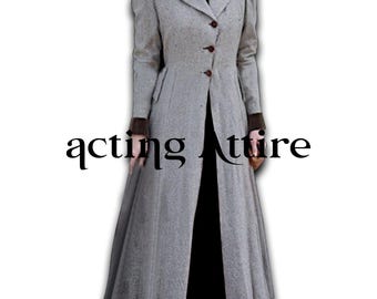 Women's Grey Wool Frock Coat: 18th Century Military Style