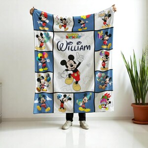 Personalized Mickey Mouse Blanket – Custom Name Fleece Minky or Sherpa Throw – Cute Cartoon Blanket for Kids – Perfect Gift for Birthday