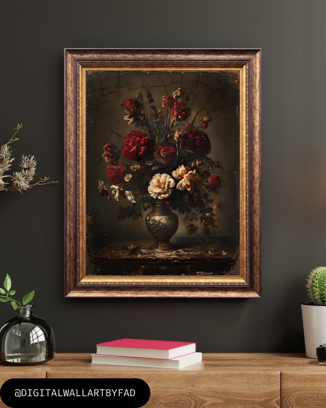 Vintage Moody Dark Floral Art | Dark Academia Botanical Wall Art ...