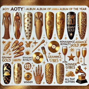 AOTY Nail Decals Conjunto completo personalizado Press On Design