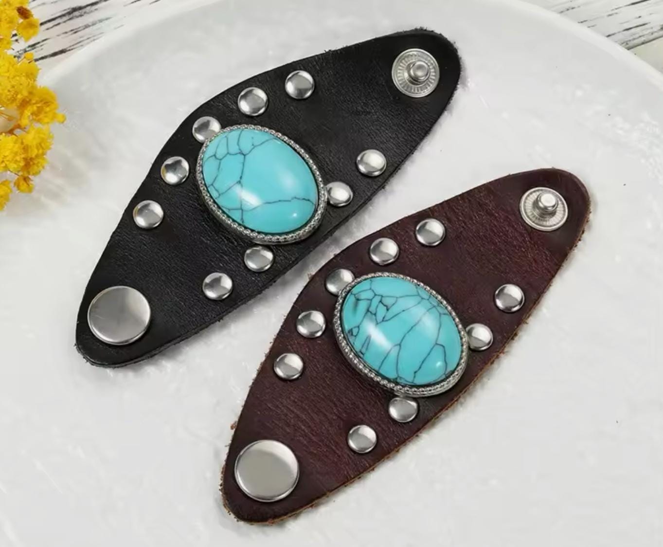Western Turquoise Leather ring cuff