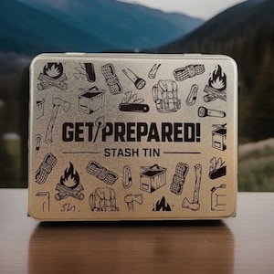 Large Survival Stash Tin – Compact Emergency Kit Container for Camping, Hiking, Bug Out Bags |  Metal Survival Tin | Prepper Gear Storage