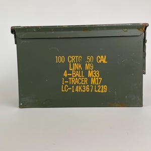 Military Ammo Tin – Army Surplus Metal Ammo Box, Vintage Military Storage Can, Tactical Gear Box, Man Cave or Industrial Decor