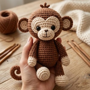 Crochet Monkey Pattern Amigurumi Cute Baby Adorable Monkey Stuffed Plushie Animal Security Blanket Kids Toy Handmade DIY Instant Download